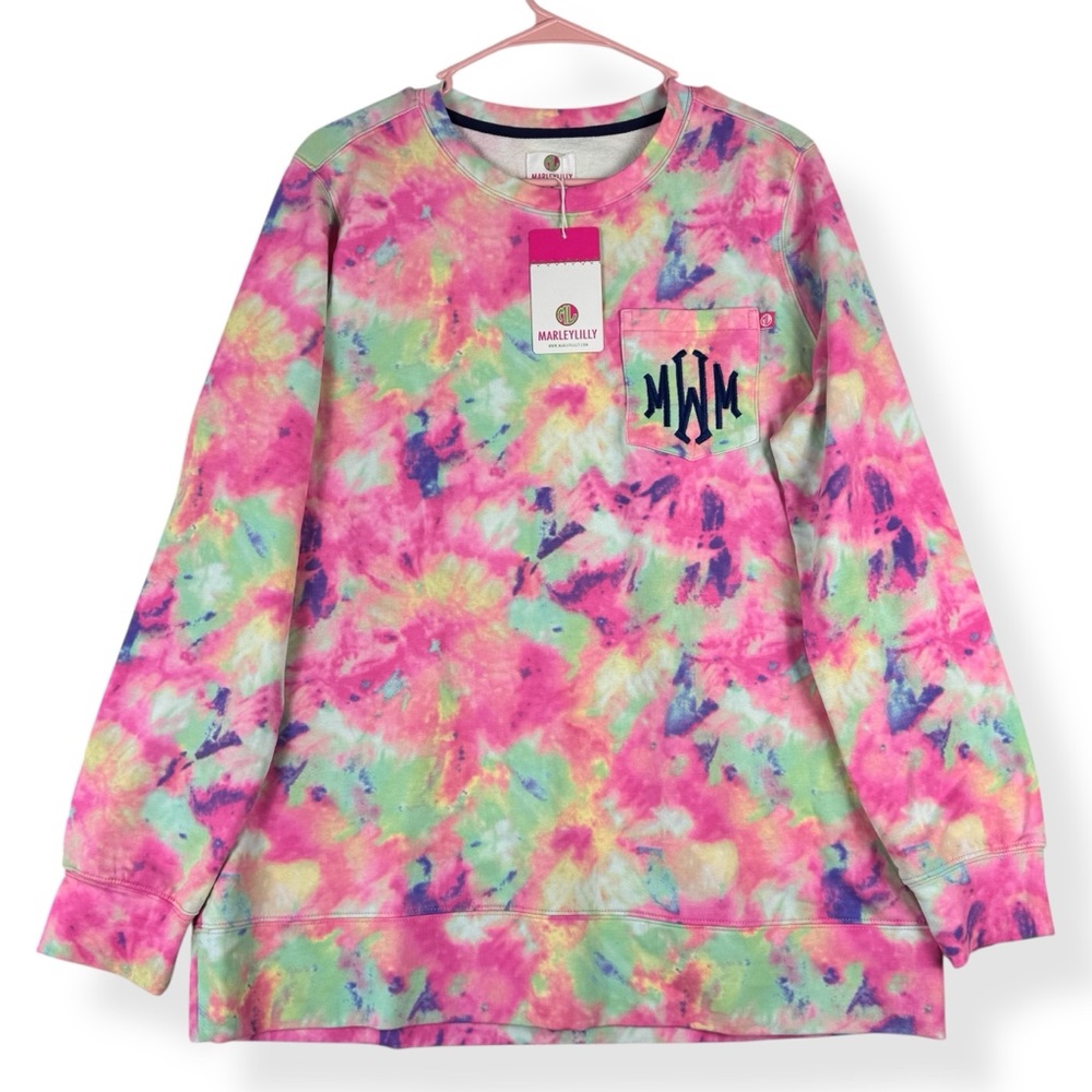 Marley Lilly Tie Dye Terry‎ Sweatshirt Womens L Large MWM Embroidered Initials